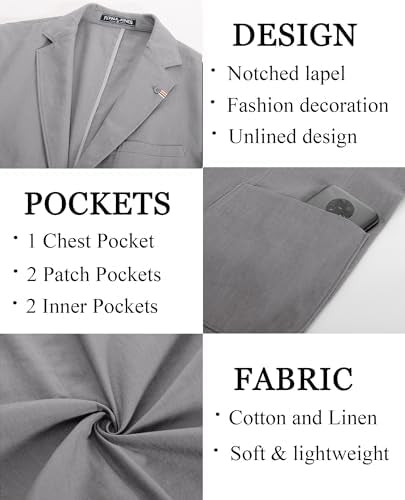 PJ PAUL JONES Mens Sport Coat Cotton Linen Herringbone Casual Blazer Regular Fit Lightweight Notch Lapel Business Jacket