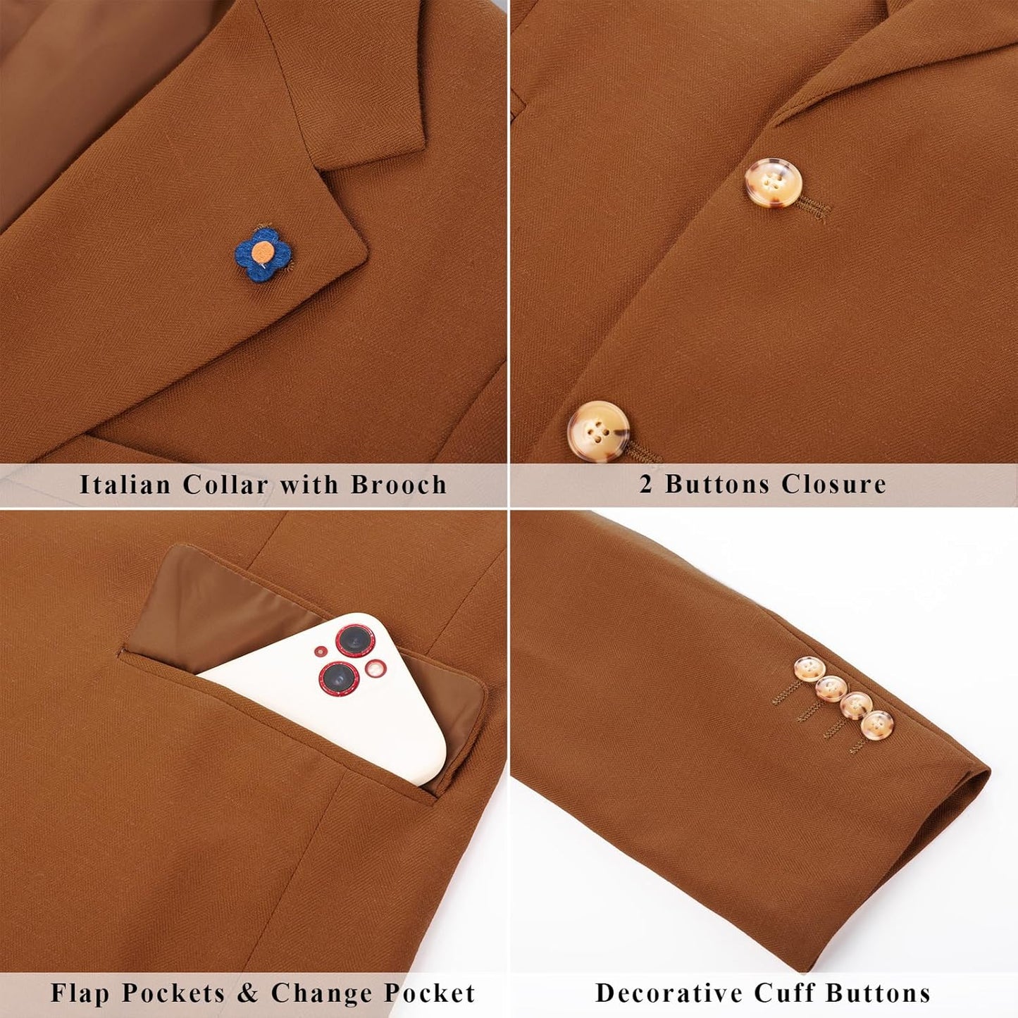 PJ PAUL JONES Mens Linen Cotton Blazer Casual Sport Coats and Blazers Suit Jacket Caramel Burnt Orange M