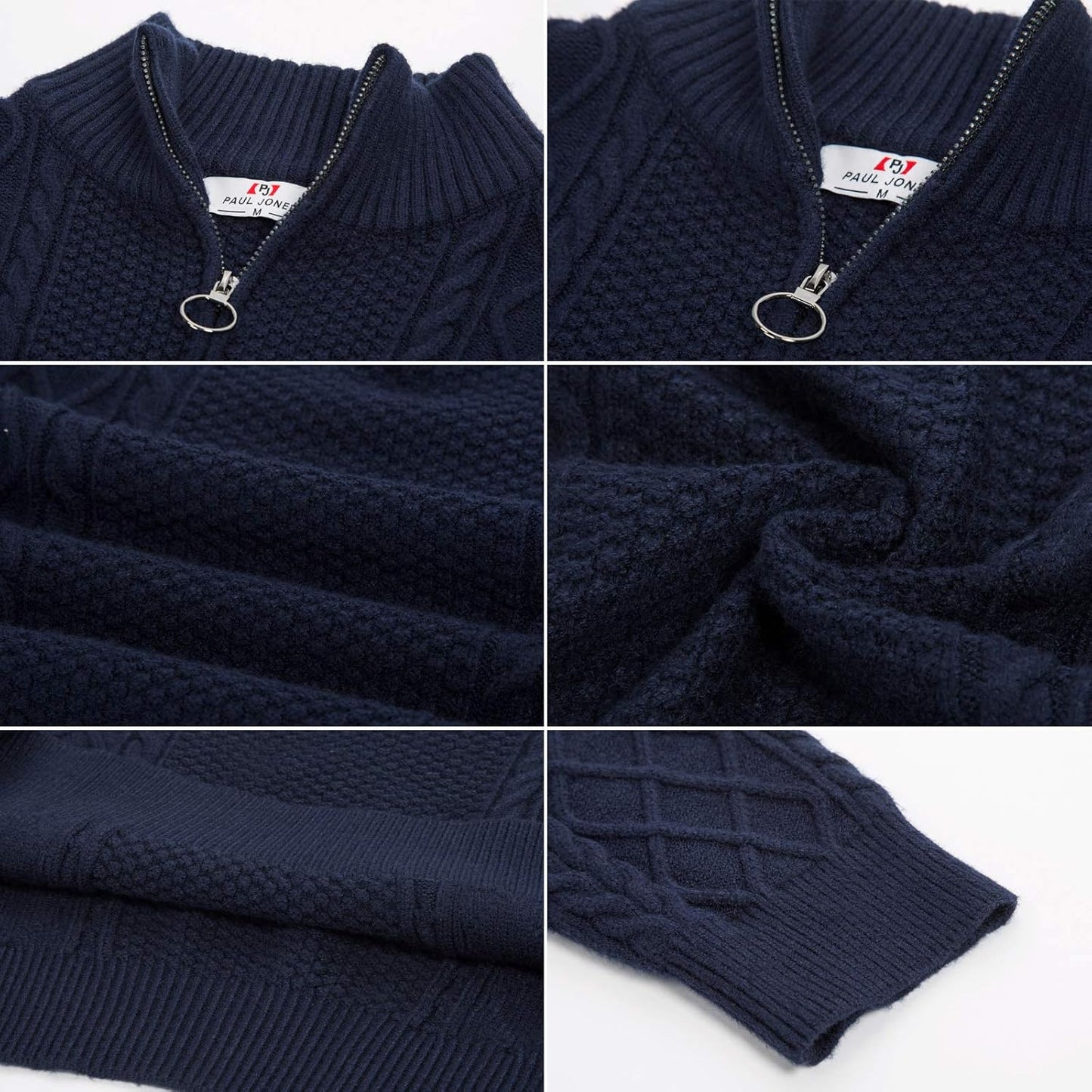 PJ PAUL JONES Mens Casual Quarter-Zip Sweaters Cable Knitted Slim Fit Pullover Sweater Navy M