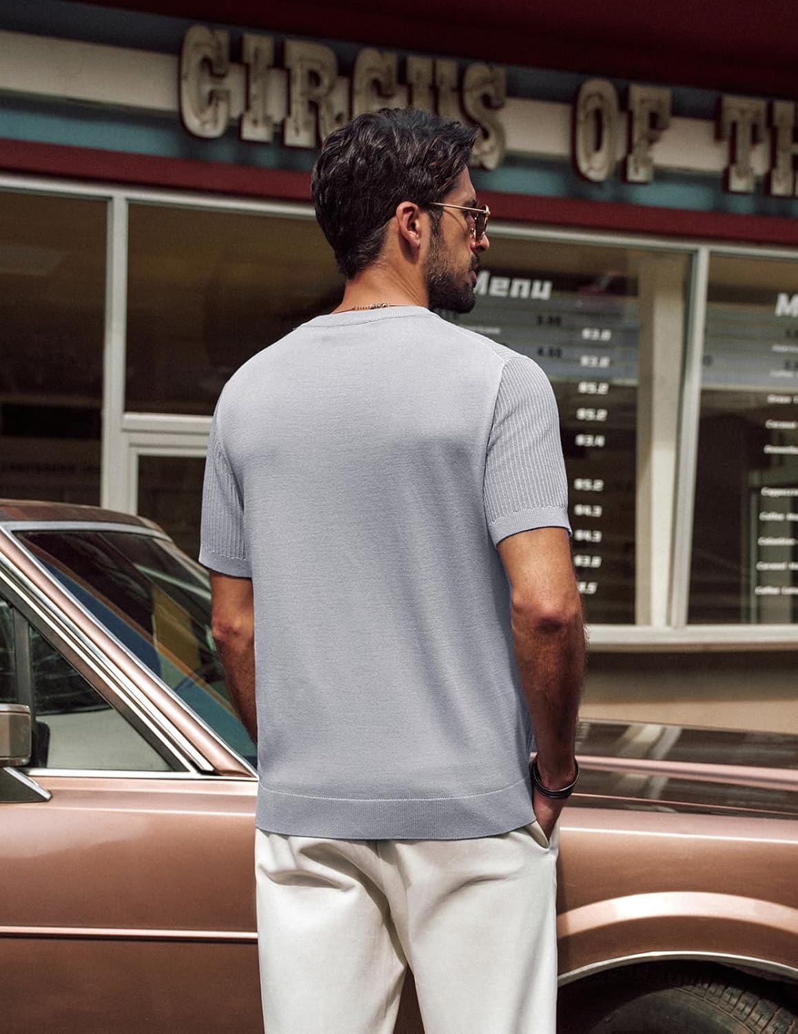 PJ PAUL JONES T Shirts for Men Knitted Crew Neck Shirt Casual Short Sleeve Shirts Lightweight Pullovers for Summer