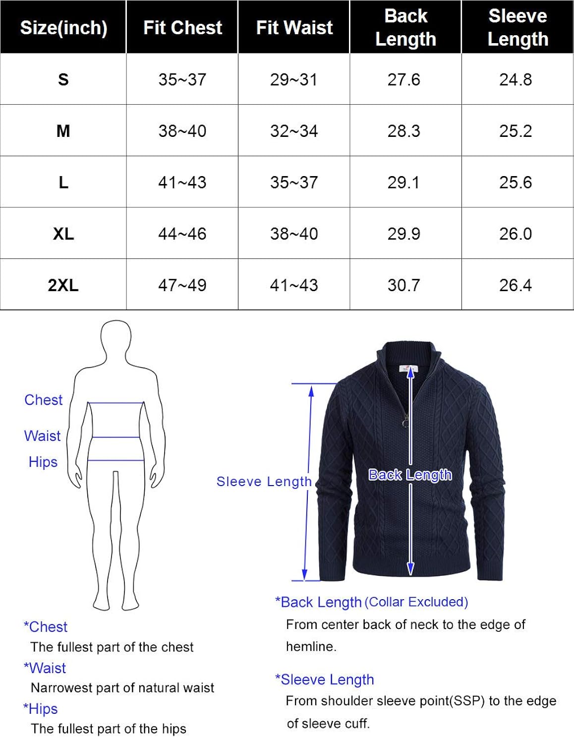PJ PAUL JONES Mens Casual Quarter-Zip Sweaters Cable Knitted Slim Fit Pullover Sweater Navy M