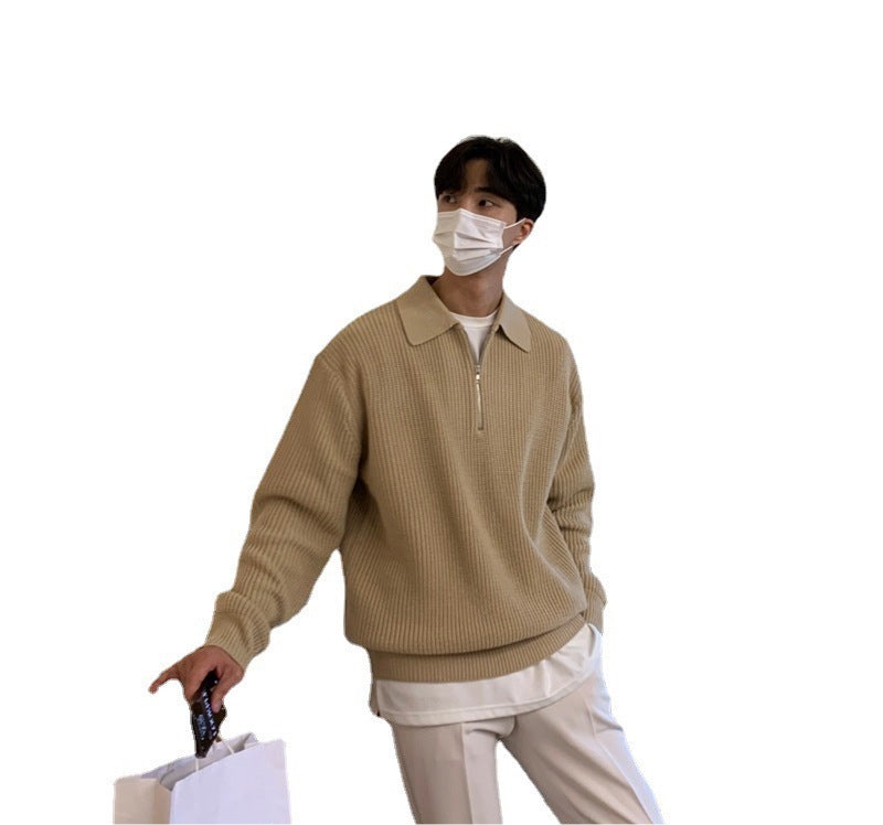 Lapel Sweater Men's Winter Loose Lightly Mature Knitwear Trendy