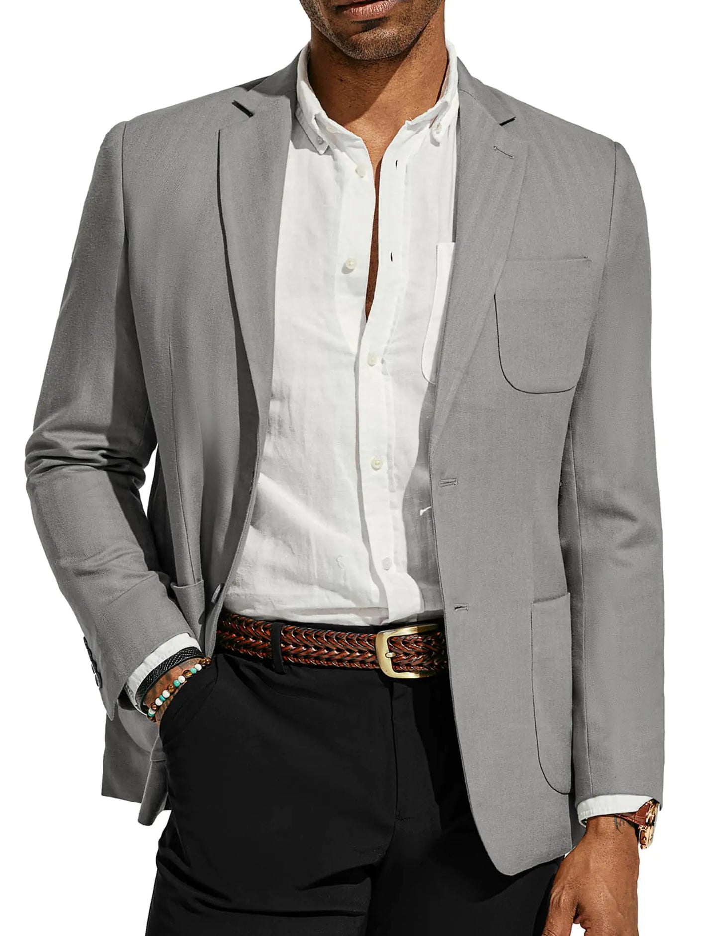 PJ PAUL JONES Mens Sport Coat Cotton Linen Herringbone Casual Blazer Regular Fit Lightweight Notch Lapel Business Jacket