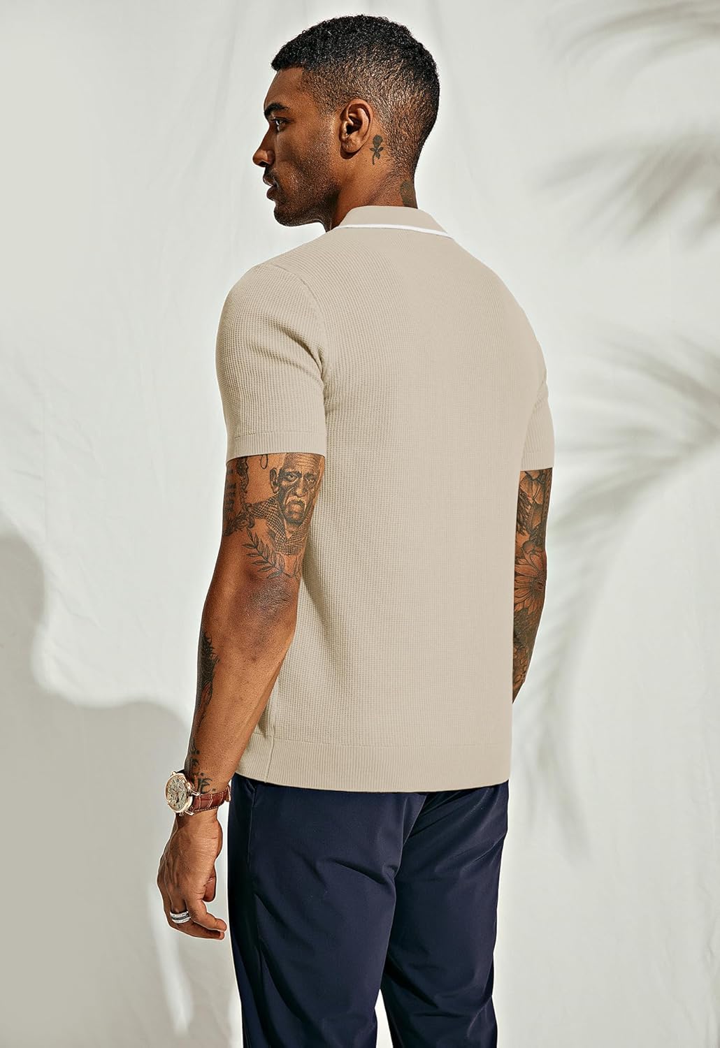 PJ PAUL JONES Casual Polo Shirt for Men Knitted Short Sleeve Shirts Lightweight Polo Shirt Apricot