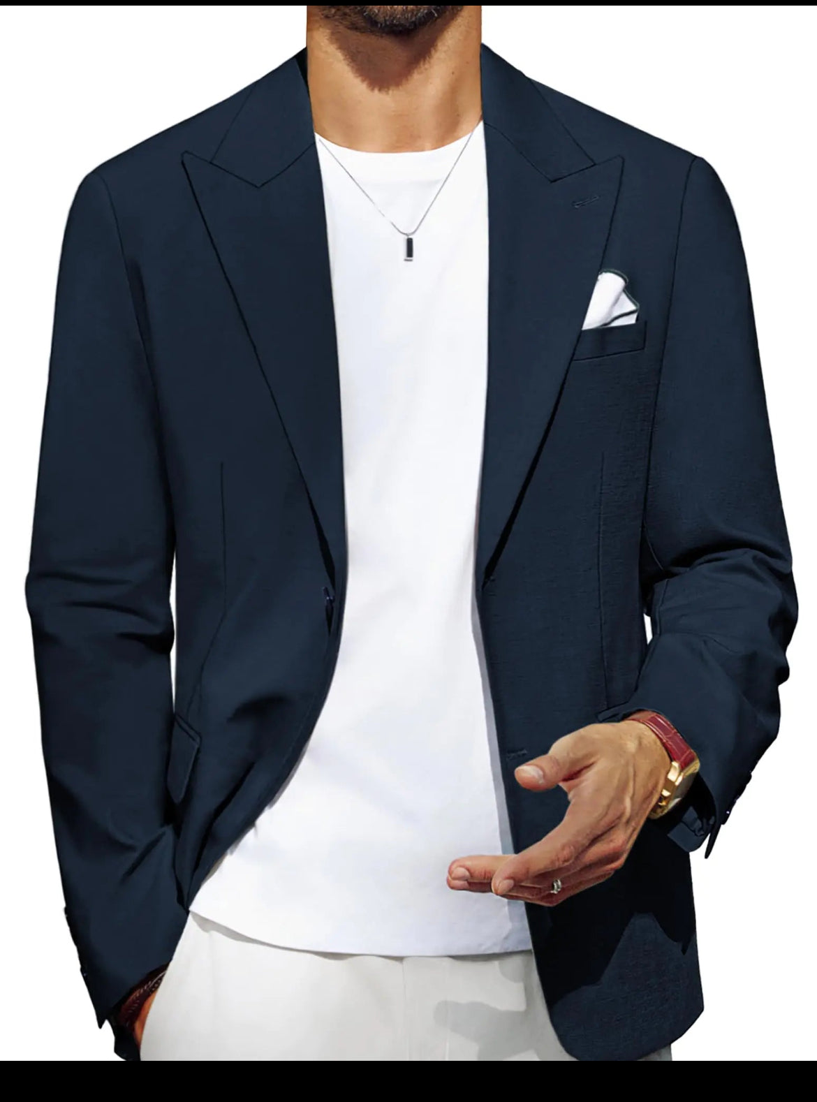 PJ PAUL JONES Mens Sport Coats and Blazers Cotton-Linen Breathable Blazer Jacket Peak Lapel 2 Button Sport Coat Navy Blue