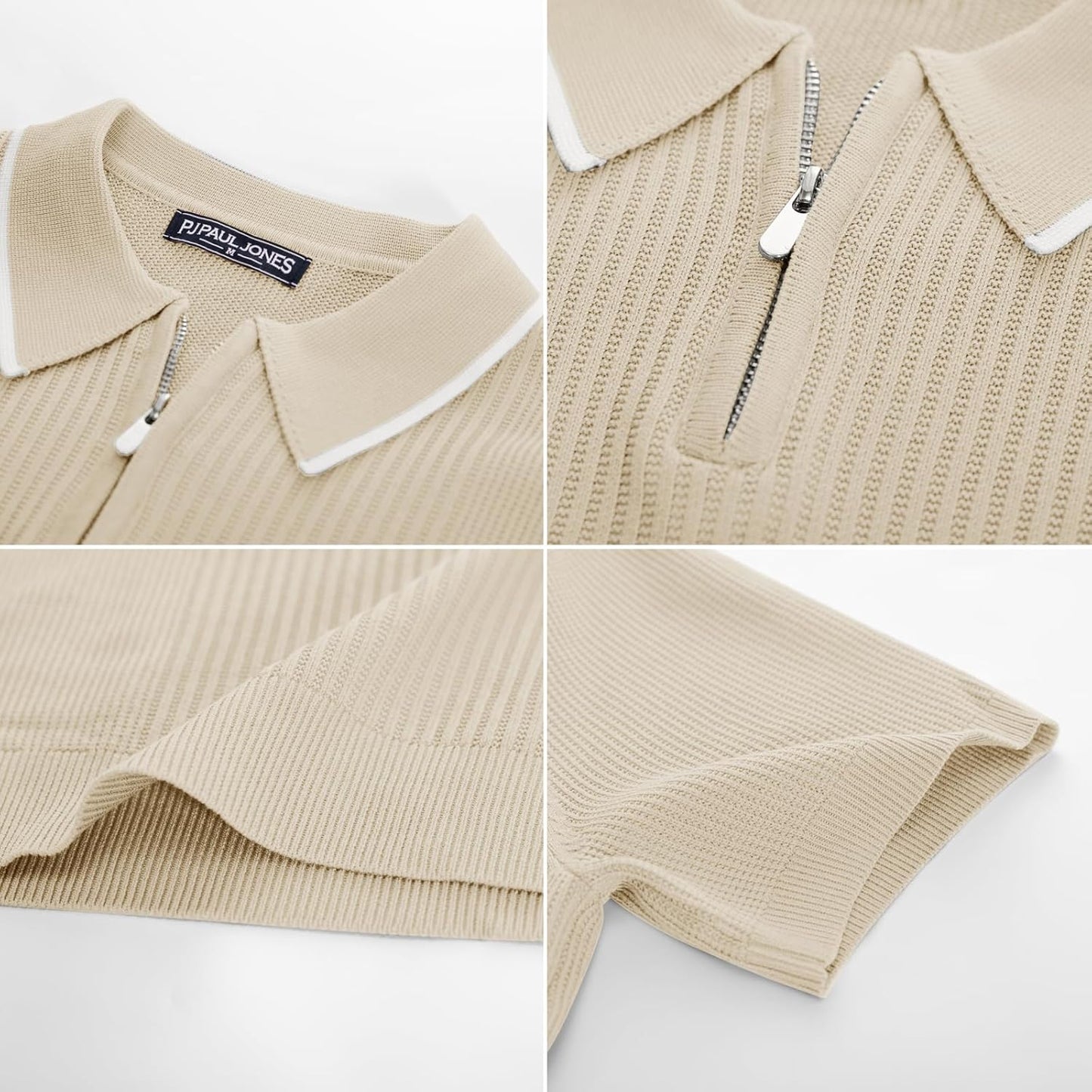 PJ PAUL JONES Casual Polo Shirt for Men Knitted Short Sleeve Shirts Lightweight Polo Shirt Apricot