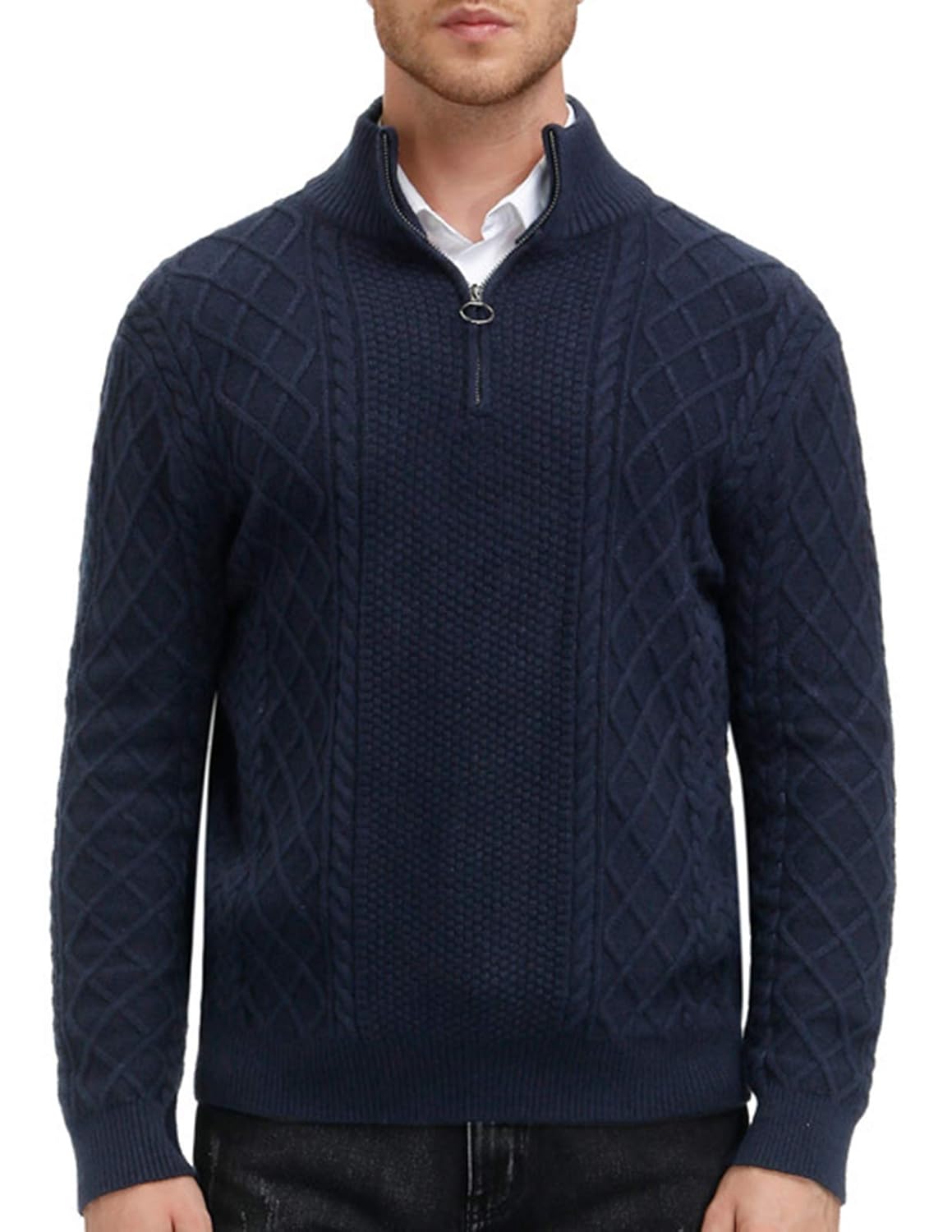 PJ PAUL JONES Mens Casual Quarter-Zip Sweaters Cable Knitted Slim Fit Pullover Sweater Navy M