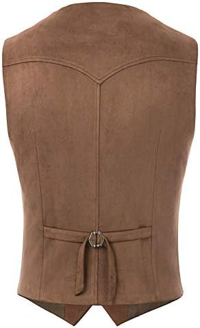 PJ PAUL JONES Mens Suede Leather Suit Vest Casual Western Vest Jacket Slim Fit Vests Waistcoat Brown M