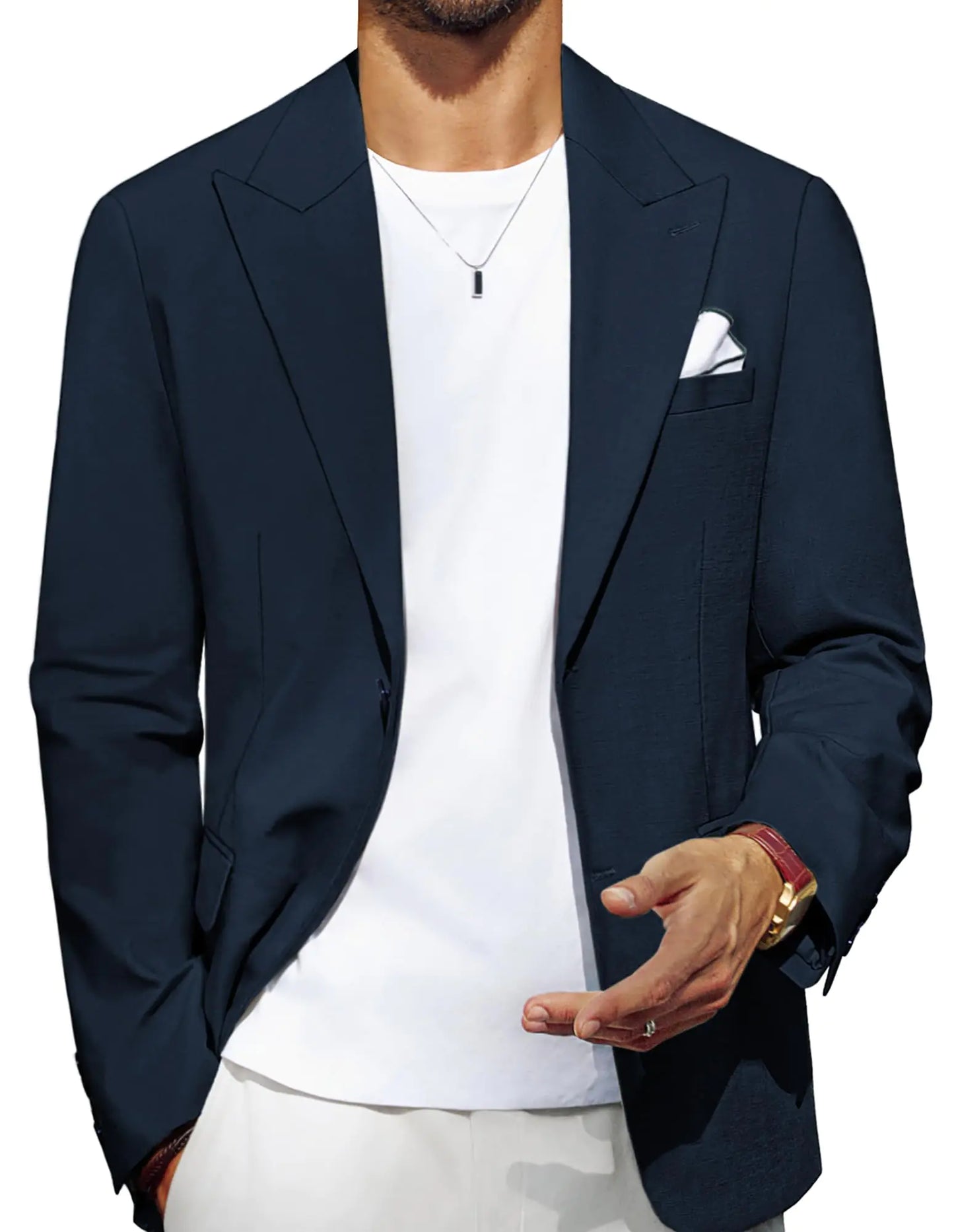 PJ PAUL JONES Mens Sport Coats and Blazers Cotton-Linen Breathable Blazer Jacket Peak Lapel 2 Button Sport Coat Navy Blue