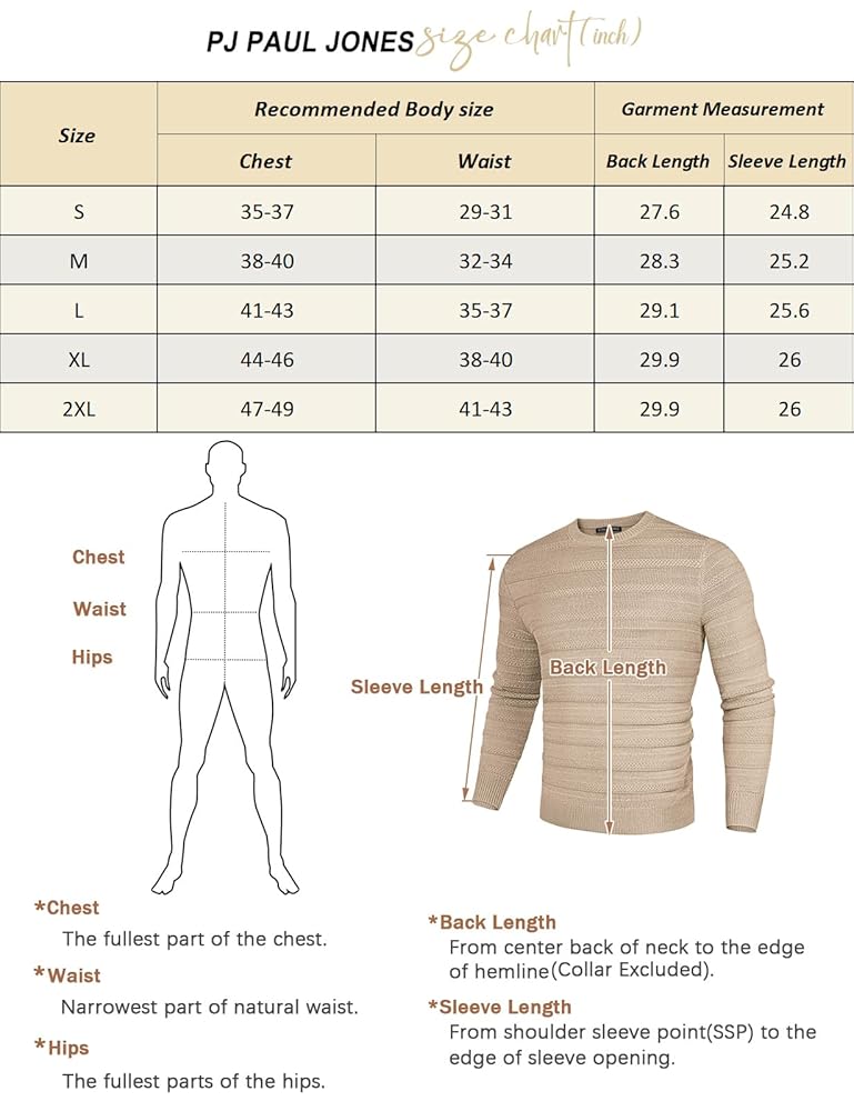 PJ PAUL JONES Mens Textured Knit Sweaters Fashion Crewneck Pullover Sweaters Fitted Knitwear Khaki