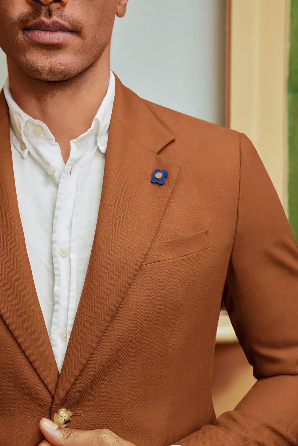 PJ PAUL JONES Mens Linen Cotton Blazer Casual Sport Coats and Blazers Suit Jacket Caramel Burnt Orange M