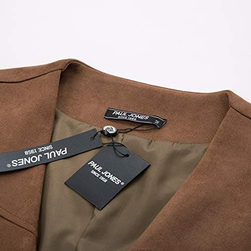 PJ PAUL JONES Mens Suede Leather Suit Vest Casual Western Vest Jacket Slim Fit Vests Waistcoat Brown M