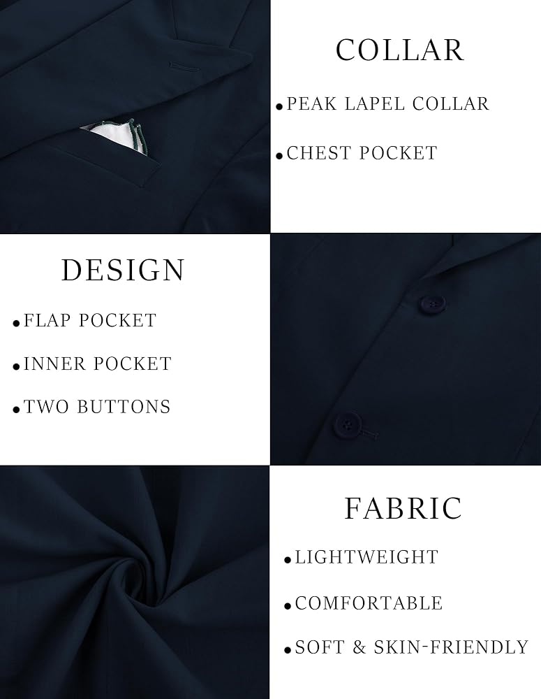 PJ PAUL JONES Mens Sport Coats and Blazers Cotton-Linen Breathable Blazer Jacket Peak Lapel 2 Button Sport Coat Navy Blue