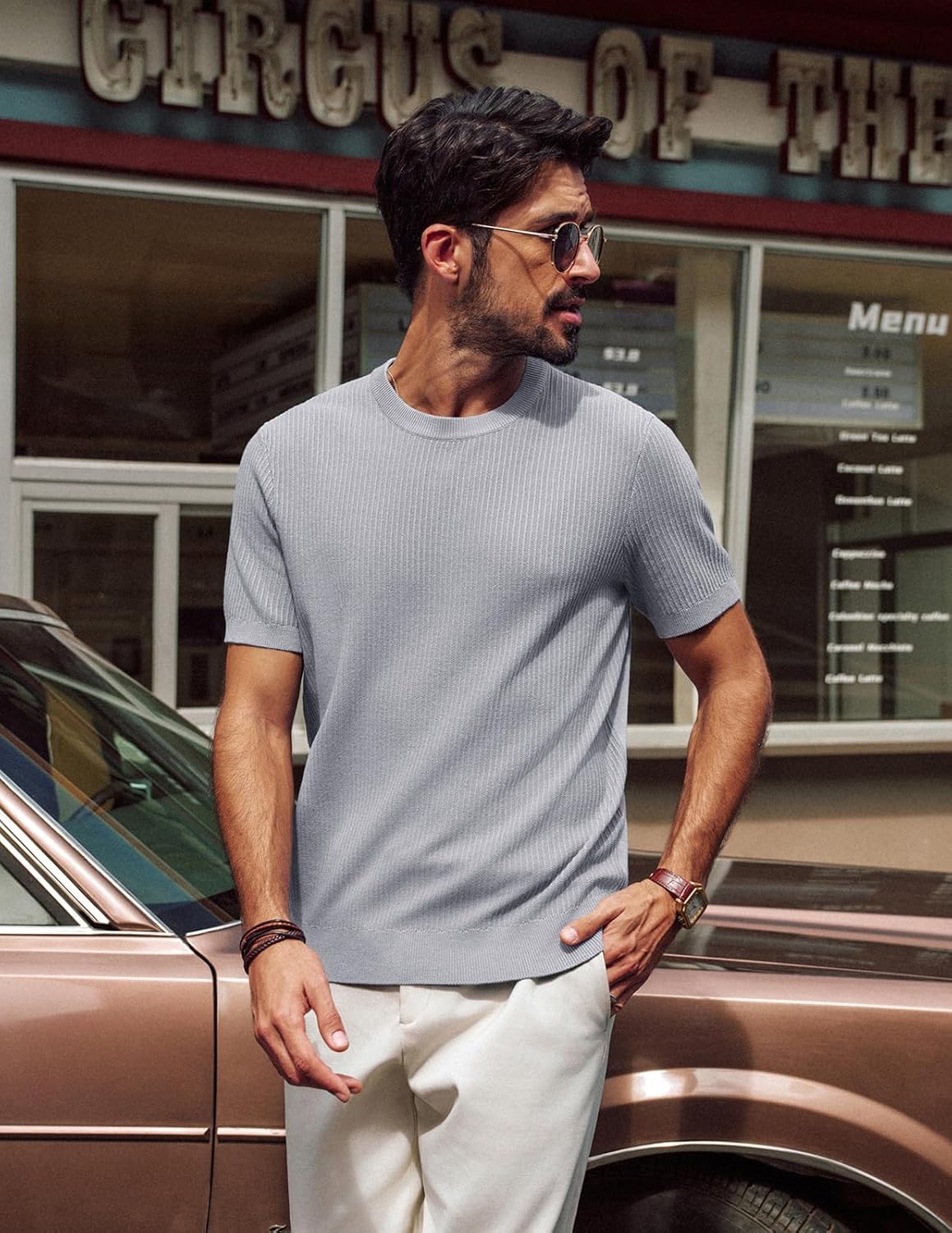 PJ PAUL JONES T Shirts for Men Knitted Crew Neck Shirt Casual Short Sleeve Shirts Lightweight Pullovers for Summer