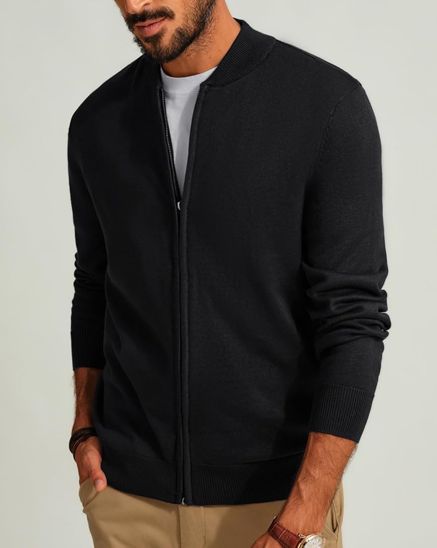 PJ PAUL JONES Mens Stand Collar Cardigan Sweater Zip Up Sweater Jacket Outerwear Black XL