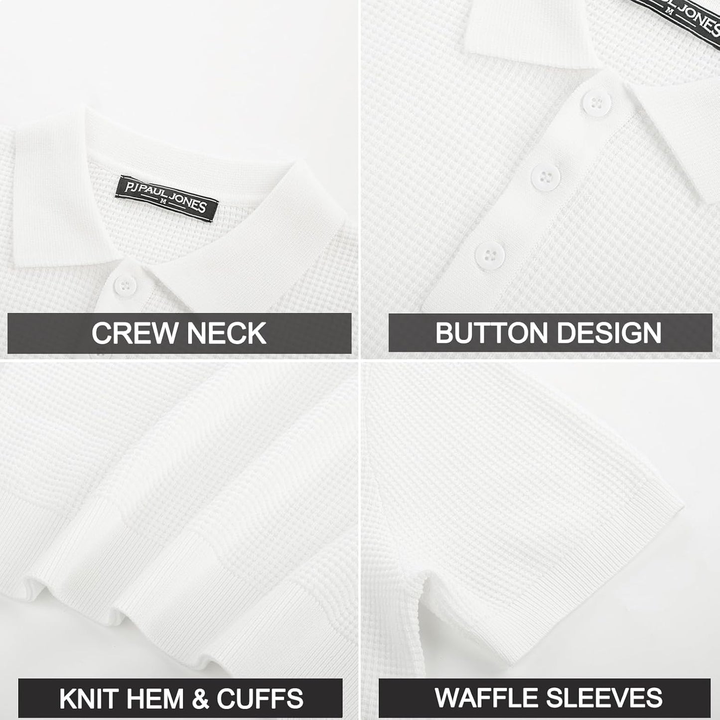 PJ PAUL JONES Mens Casual Knit Polo Shirts Short Sleeve Waffle Knitted Polo Regular Fit Vacation Shirt Coffee Green XXL