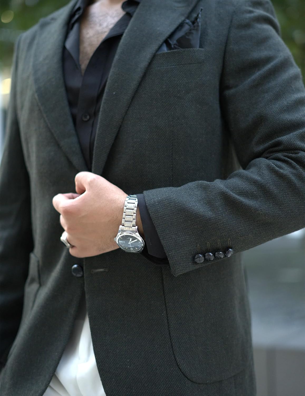 PJ PAUL JONES Mens Irish Wool Blend Suit Blazer Peak Lapel Herringbone Tweed Retro Sport Coats for Church Dark Green XL