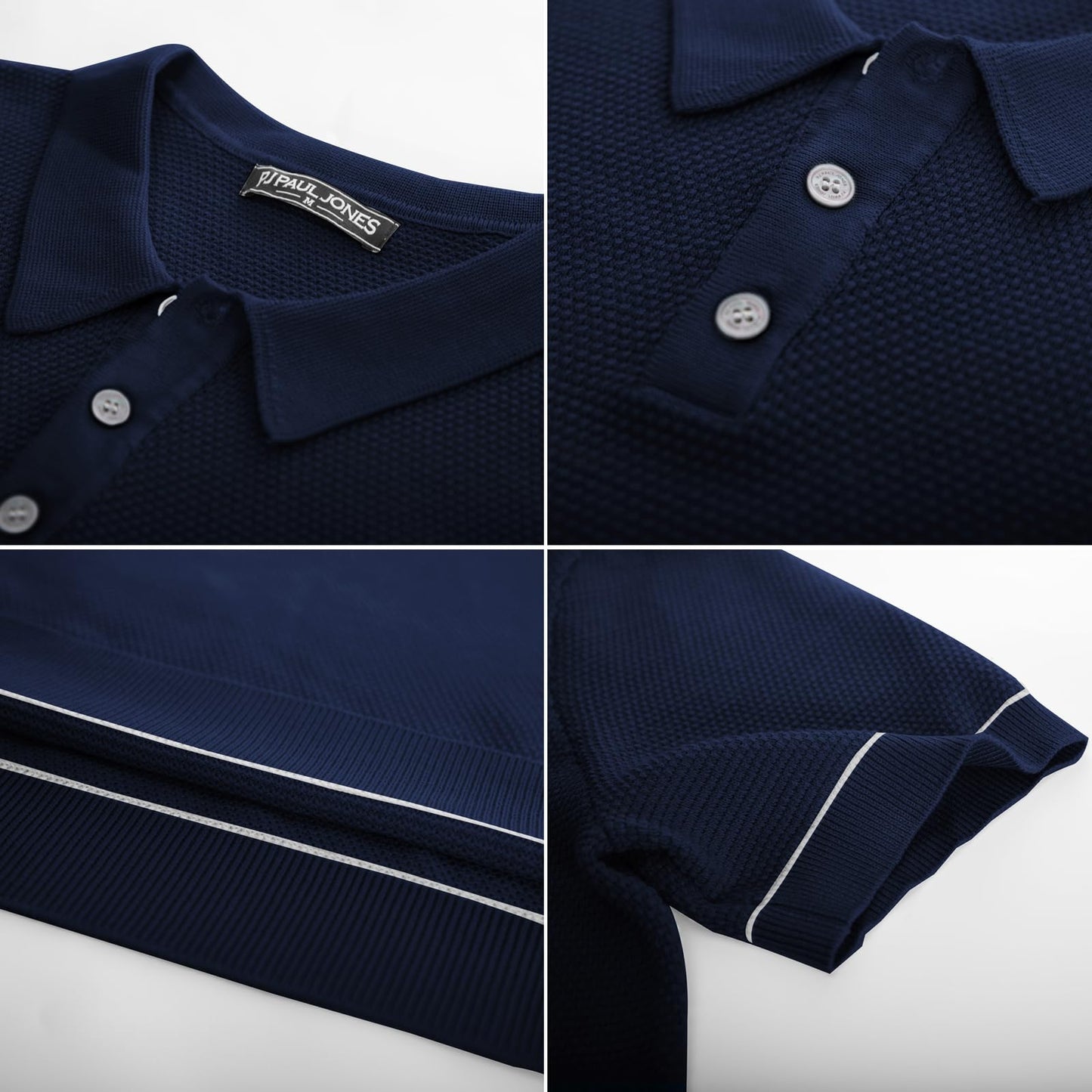 PJ PAUL JONES Knit Polo Shirts Men Short Sleeve Button Up 2024 Fashion Knitted Polo Shirt Navy Blue 2XL