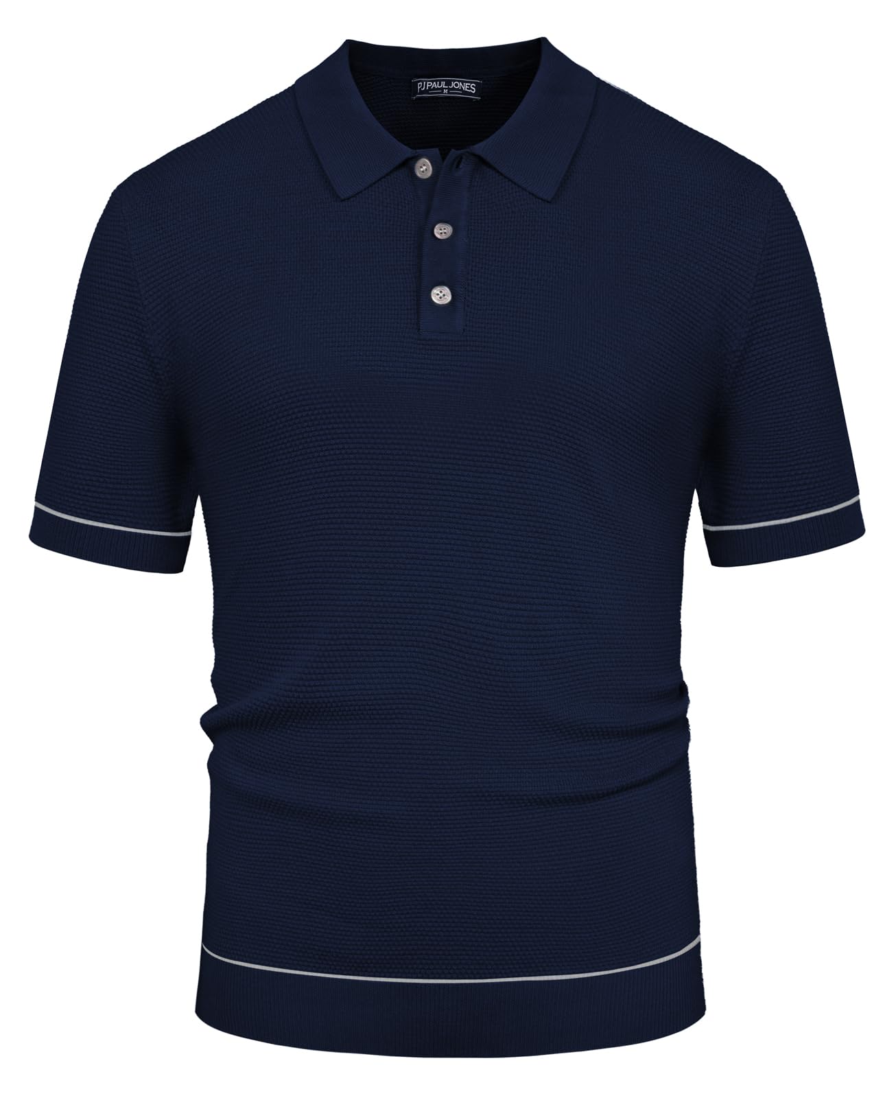 PJ PAUL JONES Knit Polo Shirts Men Short Sleeve Button Up 2024 Fashion Knitted Polo Shirt Navy Blue 2XL