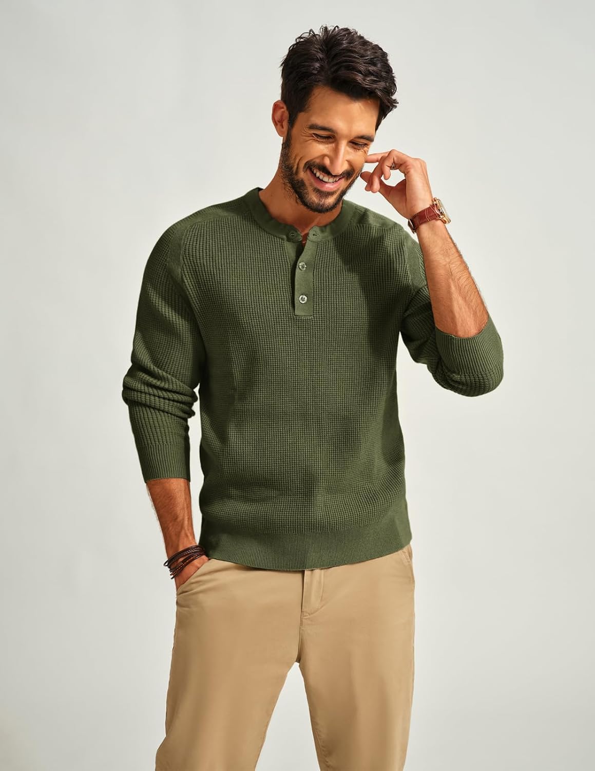 PJ PAUL JONES Mens Sweater Casual Knitted Thermal Pullover Sweater for Outdoor Army Green