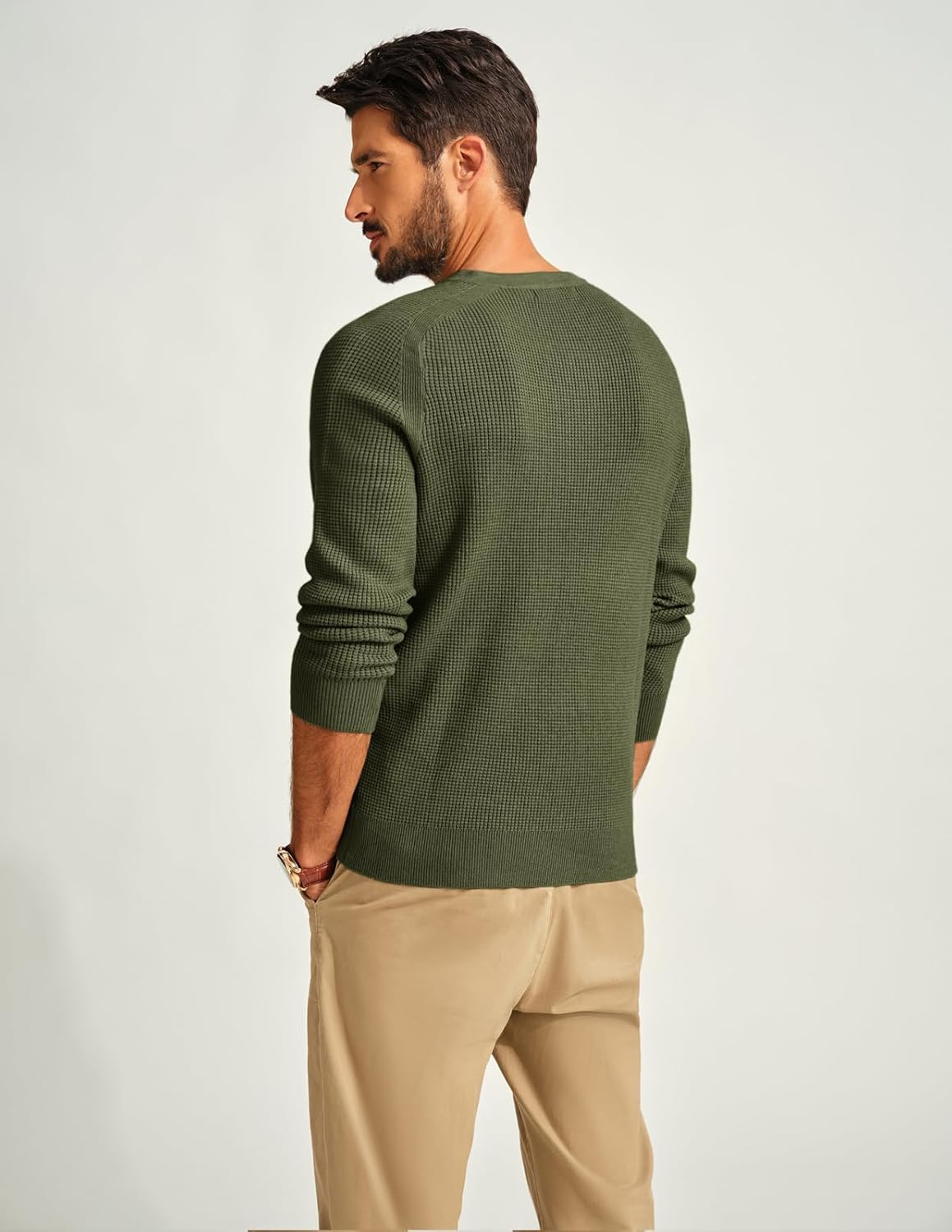 PJ PAUL JONES Mens Sweater Casual Knitted Thermal Pullover Sweater for Outdoor Army Green