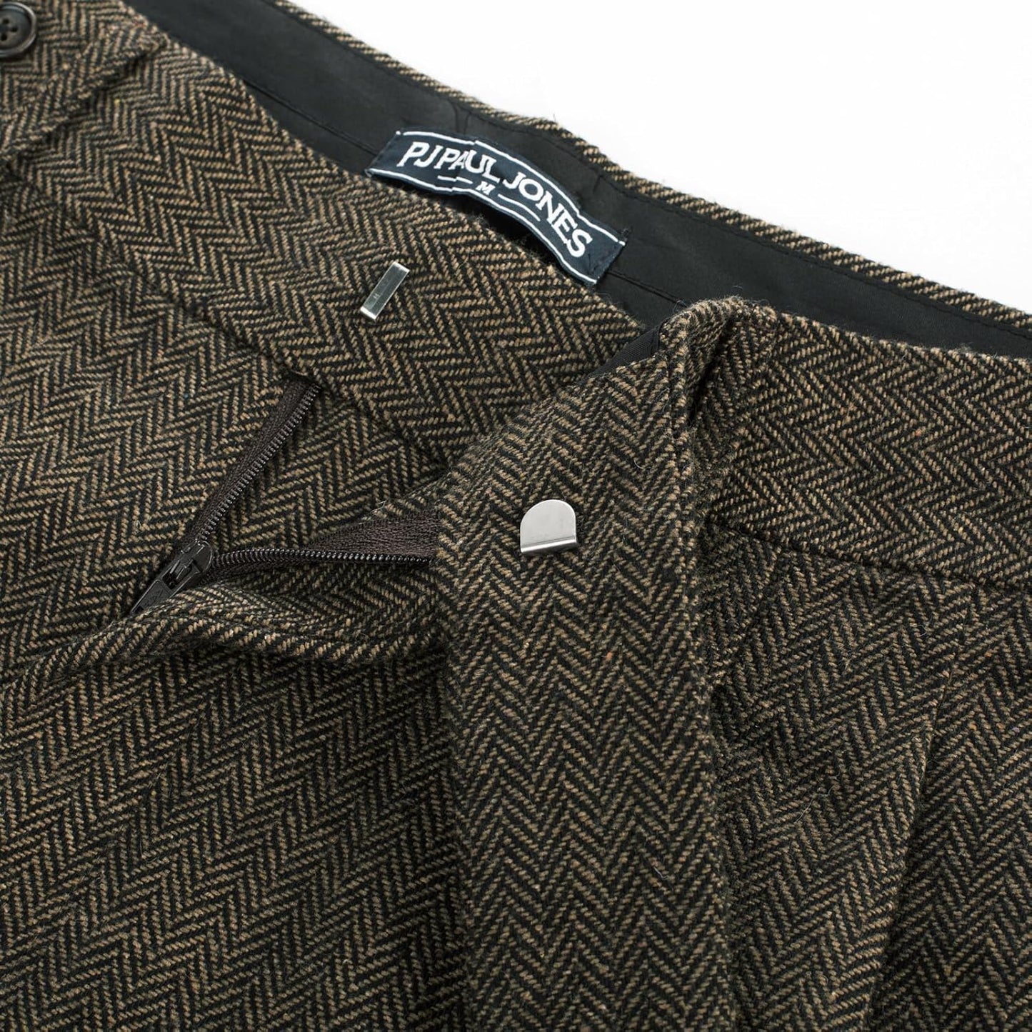 PJ PAUL JONES Mens Winter Warm Tweed Pants Double Pleated Italian Vintage Dress Pants Black Khaki