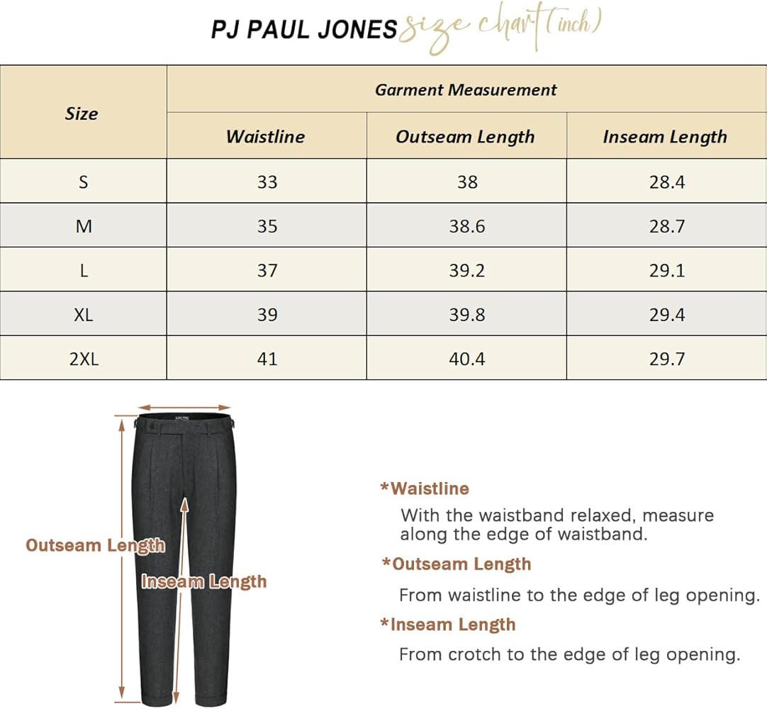 PJ PAUL JONES Mens Winter Warm Tweed Pants Double Pleated Italian Vintage Dress Pants Black Khaki