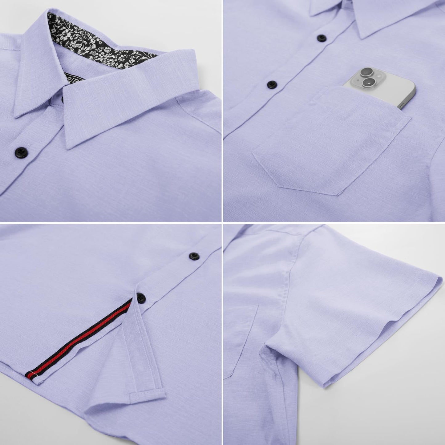 PJ PAUL JONES Mens Purple Dress Shirt Wrinkle-Free Short Sleeve Casual Button Down Shirt Men Collared Shirt with Pocket M