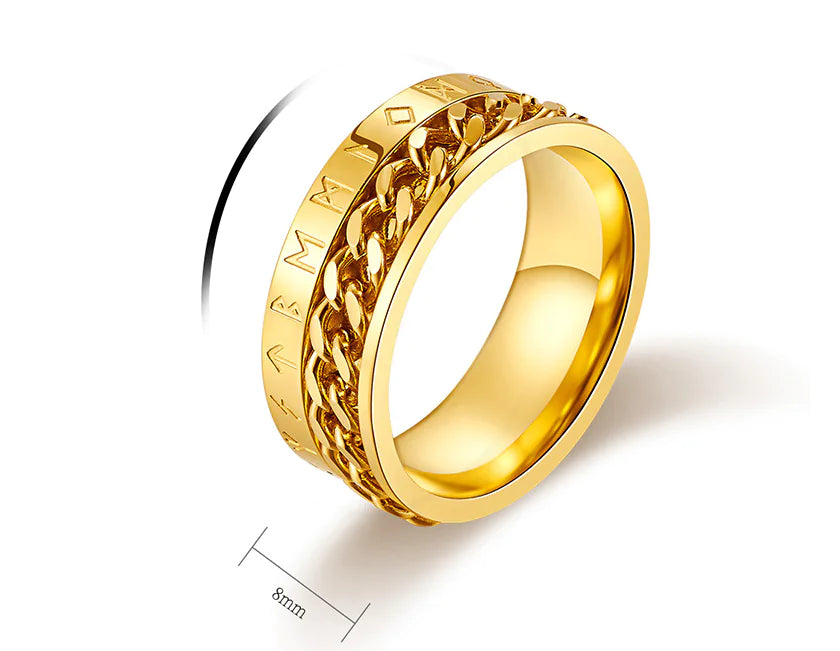 Titanium Steel Viking Text Chain Ring - Rotatable Design