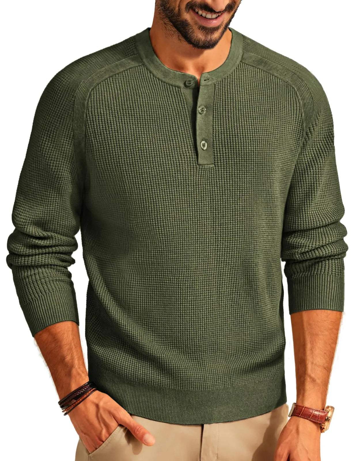 PJ PAUL JONES Mens Sweater Casual Knitted Thermal Pullover Sweater for Outdoor Army Green
