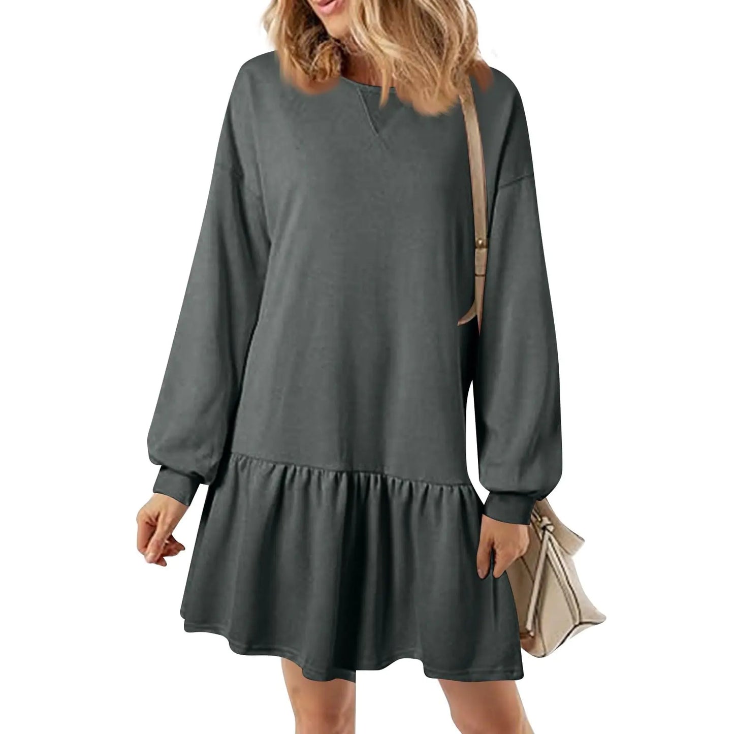 Sweatshirt Dress Women 2024 Fall Long Sleeve Elegant Tennis Athletic Sweatshirt Crewneck Rib Knit Sport Pullover Tops Casual Patchwork Loose Sweaters Dress(B-Dark GrayMedium)