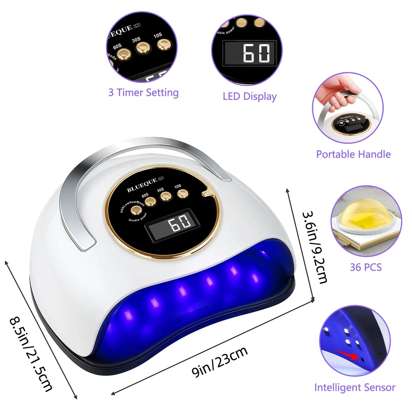 YEVYO 180W UV LED Nail Lamp With 3 Timers And Automatic Sensor Professional Nail Light - White