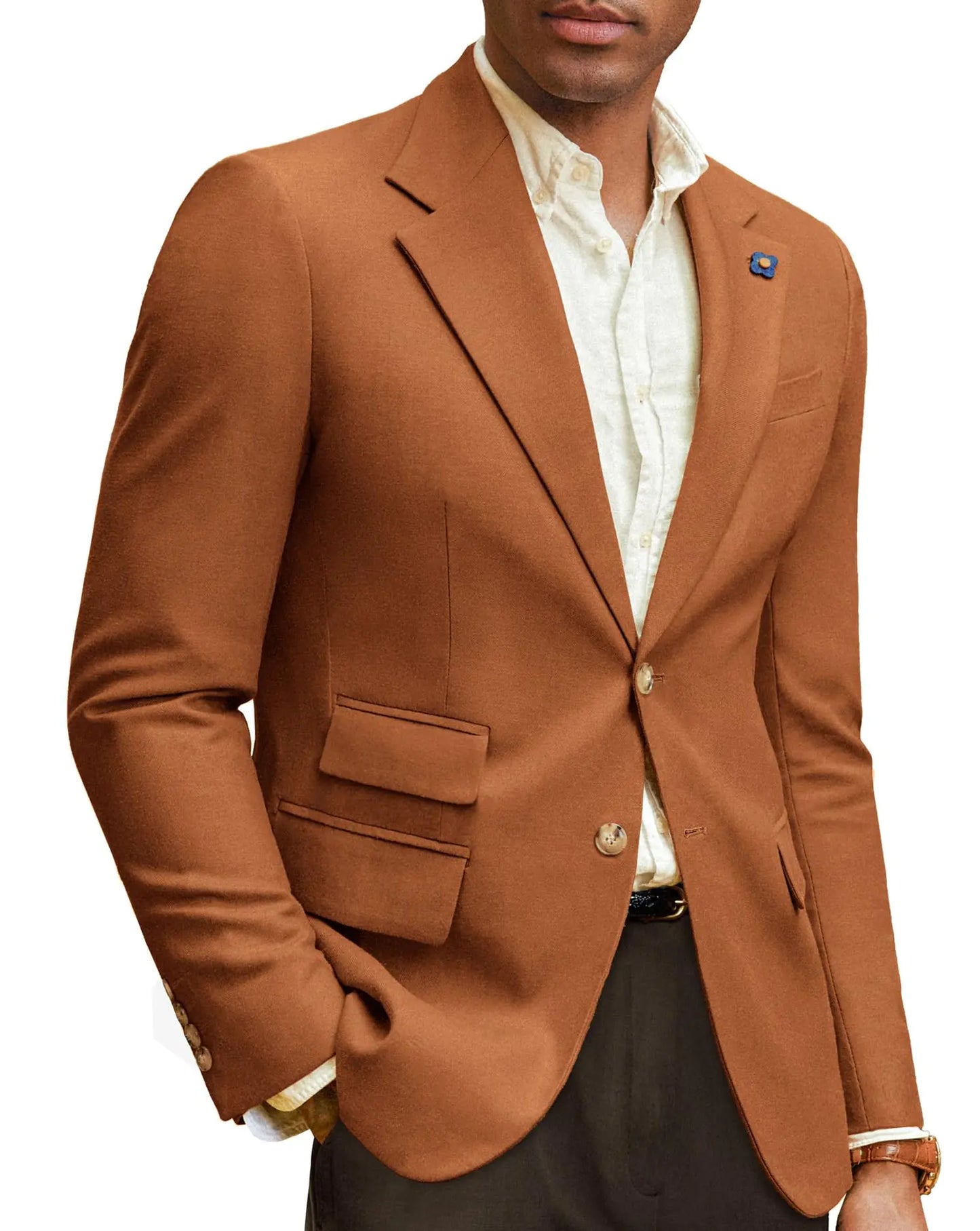 PJ PAUL JONES Mens Linen Cotton Blazer Casual Sport Coats and Blazers Suit Jacket Caramel Burnt Orange M