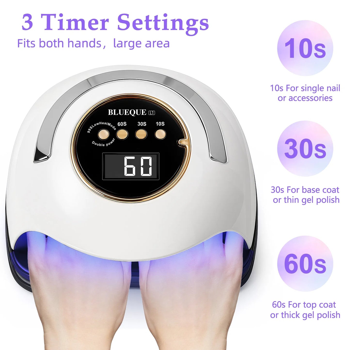 YEVYO 180W UV LED Nail Lamp With 3 Timers And Automatic Sensor Professional Nail Light - White