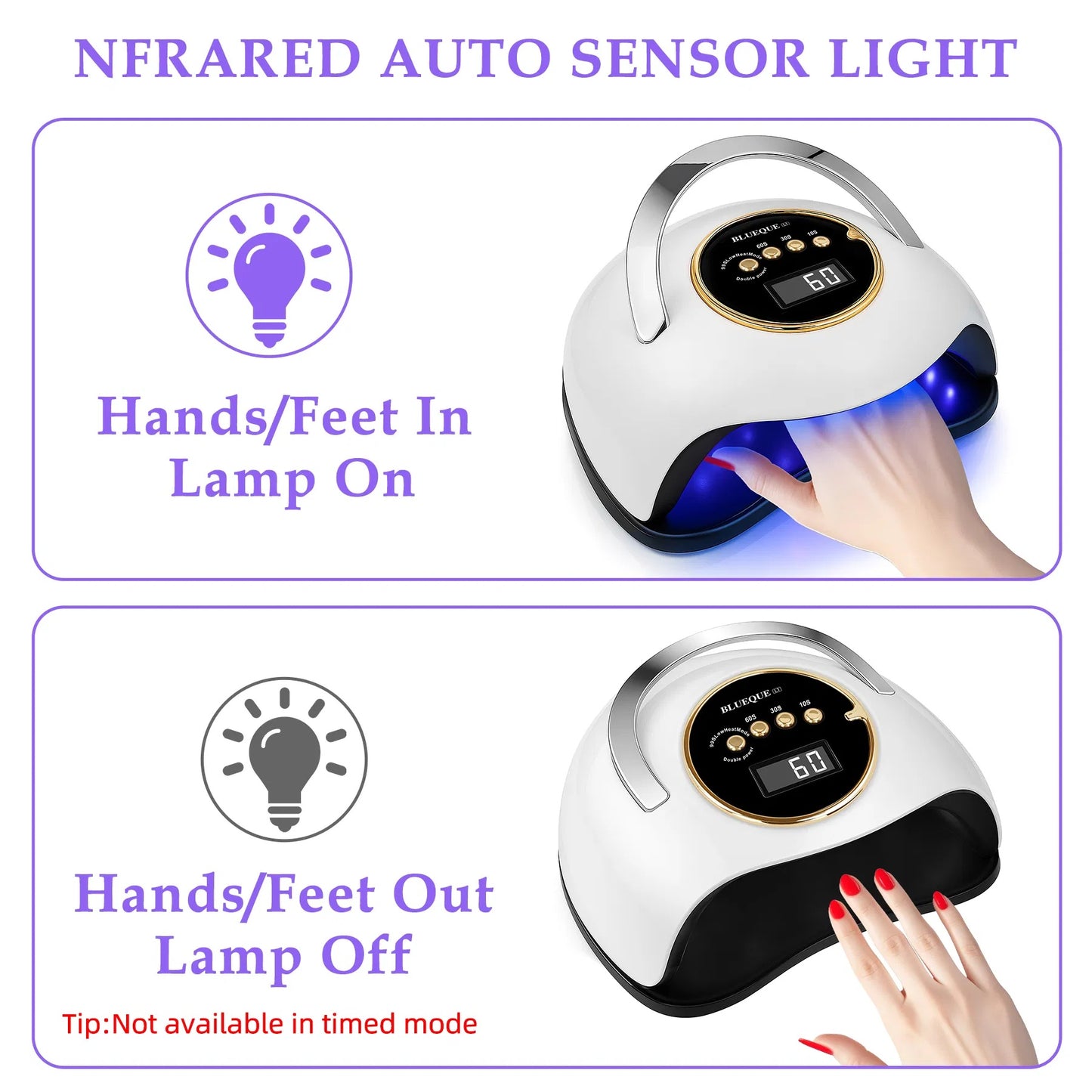 YEVYO 180W UV LED Nail Lamp With 3 Timers And Automatic Sensor Professional Nail Light - White