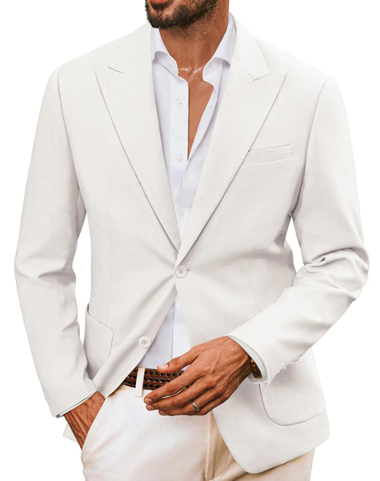 PJ PAUL JONES Linen Blazer Men Cotton Regular Fit Blazers Casual Lightweight Blazer for Dating White 2XL