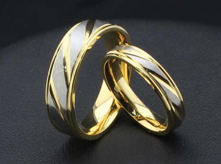Stainless Steel Couple Rings in Gold Color (Simple Design)
