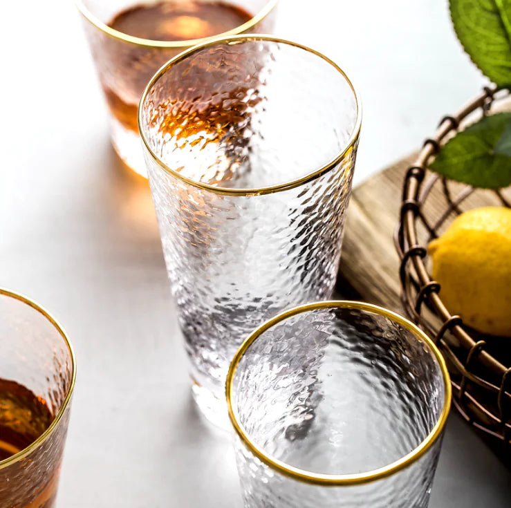 Japanese Hammered Glass Cup with Gold Trim