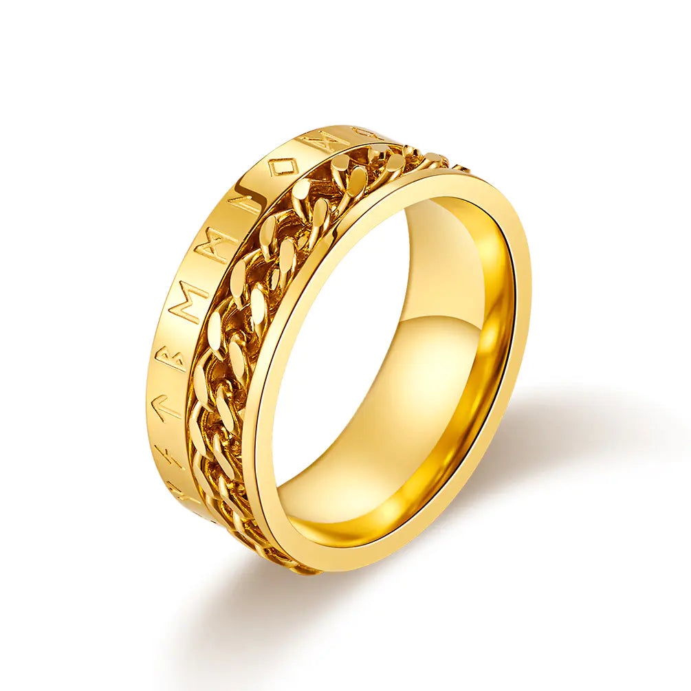 Titanium Steel Viking Text Chain Ring - Rotatable Design