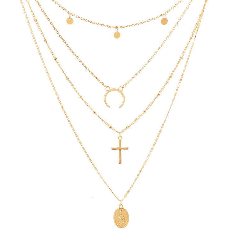 Multi Layer Cross Necklace with Metal Pendant