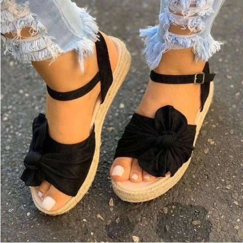 Large Size Ladies Sandals Bow Fish Mouth Shoes