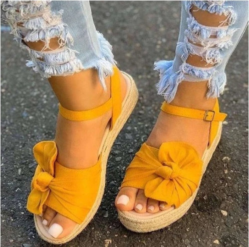 Large Size Ladies Sandals Bow Fish Mouth Shoes