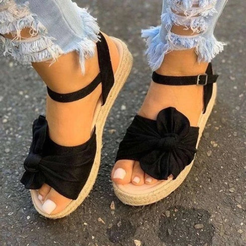 Large Size Ladies Sandals Bow Fish Mouth Shoes