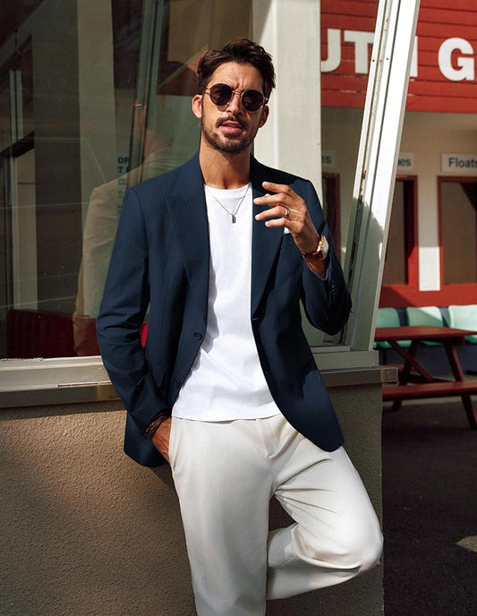 PJ PAUL JONES Mens Sport Coats and Blazers Cotton-Linen Breathable Blazer Jacket Peak Lapel 2 Button Sport Coat Navy Blue