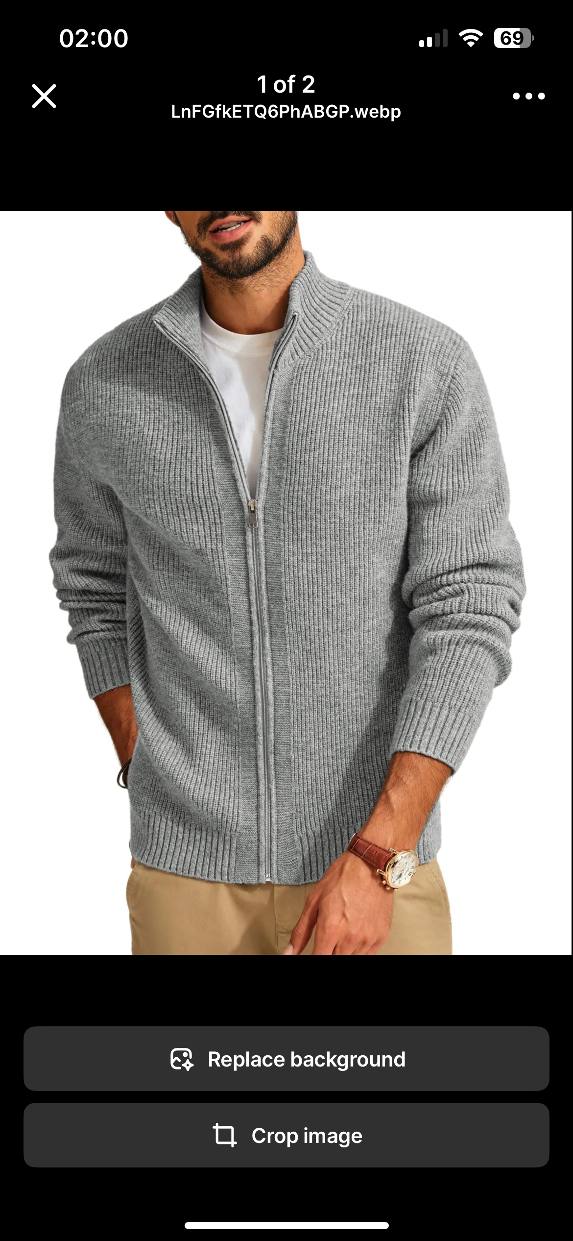 PJ PAUL JONES Mens Full Zip Up Cardigan Sweater Warm Cozy Stand Collar Sweater Light Grey S