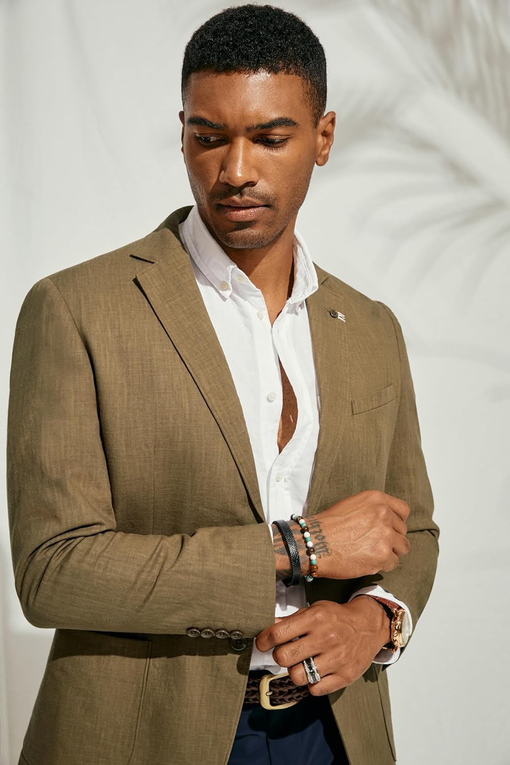 PJ PAUL JONES Mens Two Button Lightweight Sport Coat Casual Slim Fit Unlined Cotton Blazers Linen Blazer Notched Lapel Dark Khaki XL