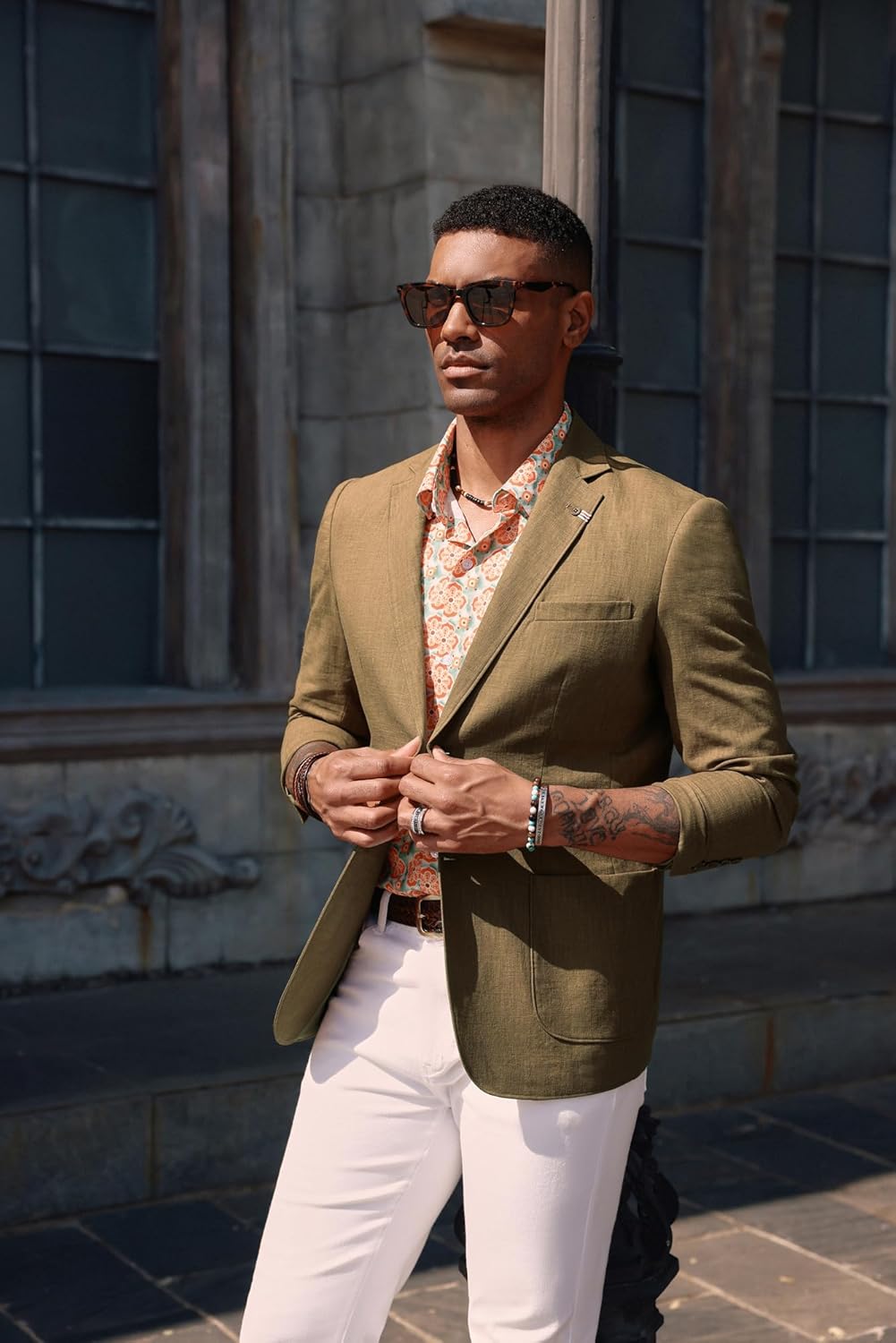 PJ PAUL JONES Mens Two Button Lightweight Sport Coat Casual Slim Fit Unlined Cotton Blazers Linen Blazer Notched Lapel Dark Khaki XL