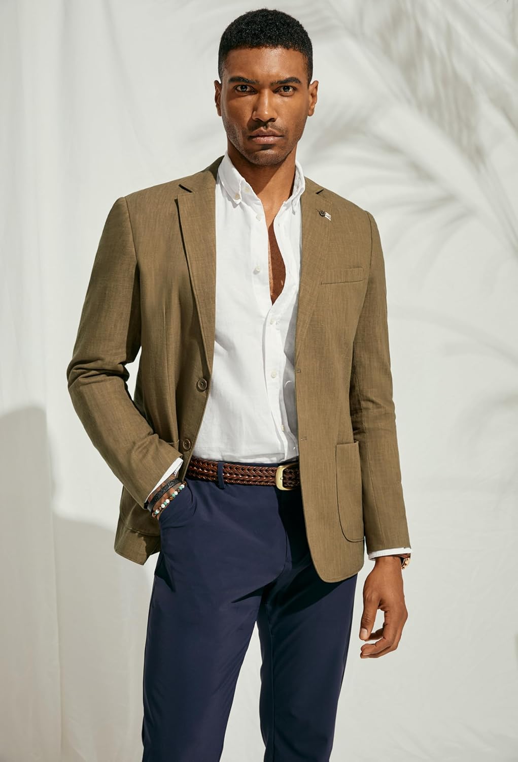 PJ PAUL JONES Mens Two Button Lightweight Sport Coat Casual Slim Fit Unlined Cotton Blazers Linen Blazer Notched Lapel Dark Khaki XL