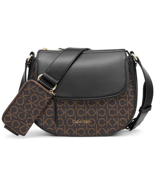 Calvin Klein Bella Novelty Crossbody Brown/Khaki/Black Linear One Size