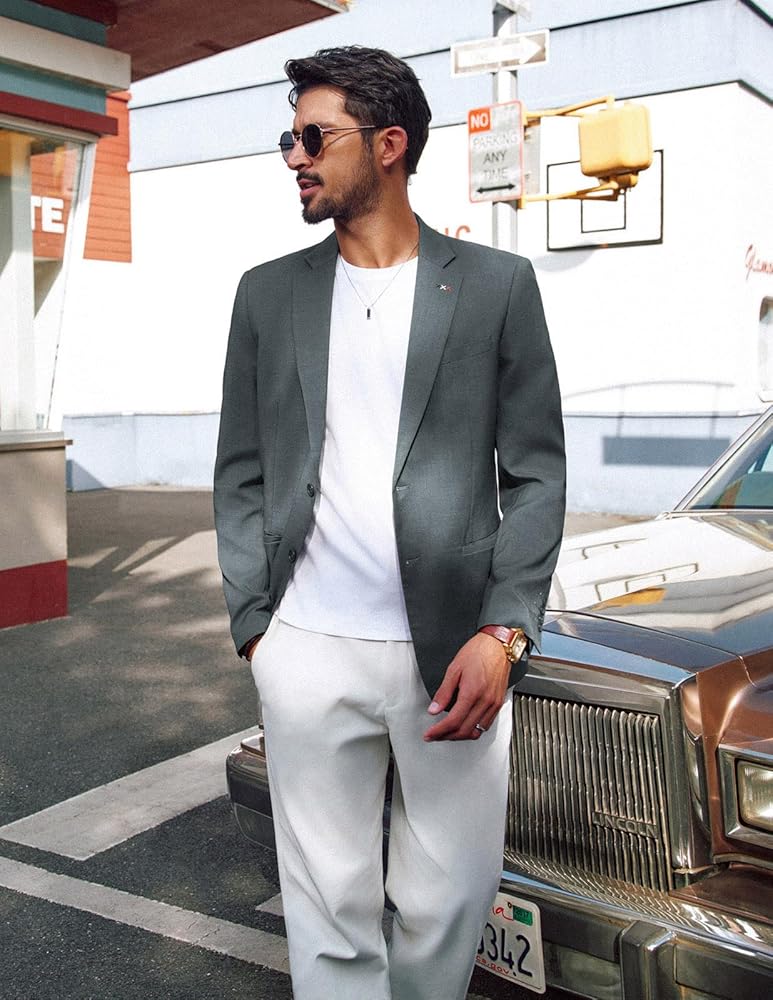 PJ PAUL JONES Mens Blazers and Sport Coats Lightweight Casual Two Buttons Sports Coat Notch Lapels Business Grey M